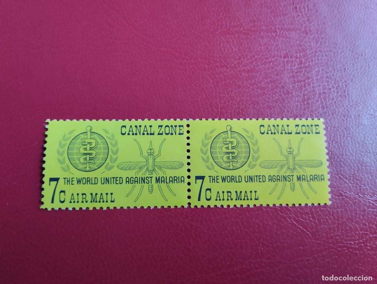 Sellos: ZONA DEL CANAL, A&Ntilde;O 1962, 7 CENTS., COLOR AMARILLO, TODOS CONTRA LA MALARIA, CORREO A&Eacute;REO, A&Eacute;REO