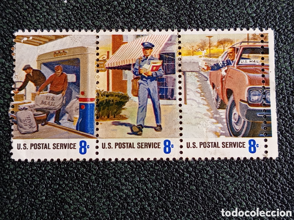 Sellos: EEUU 1973 Servicio Postal Tira Horizontal de 3 de 10 Bicentenario 8c - Scott #1480-1482
