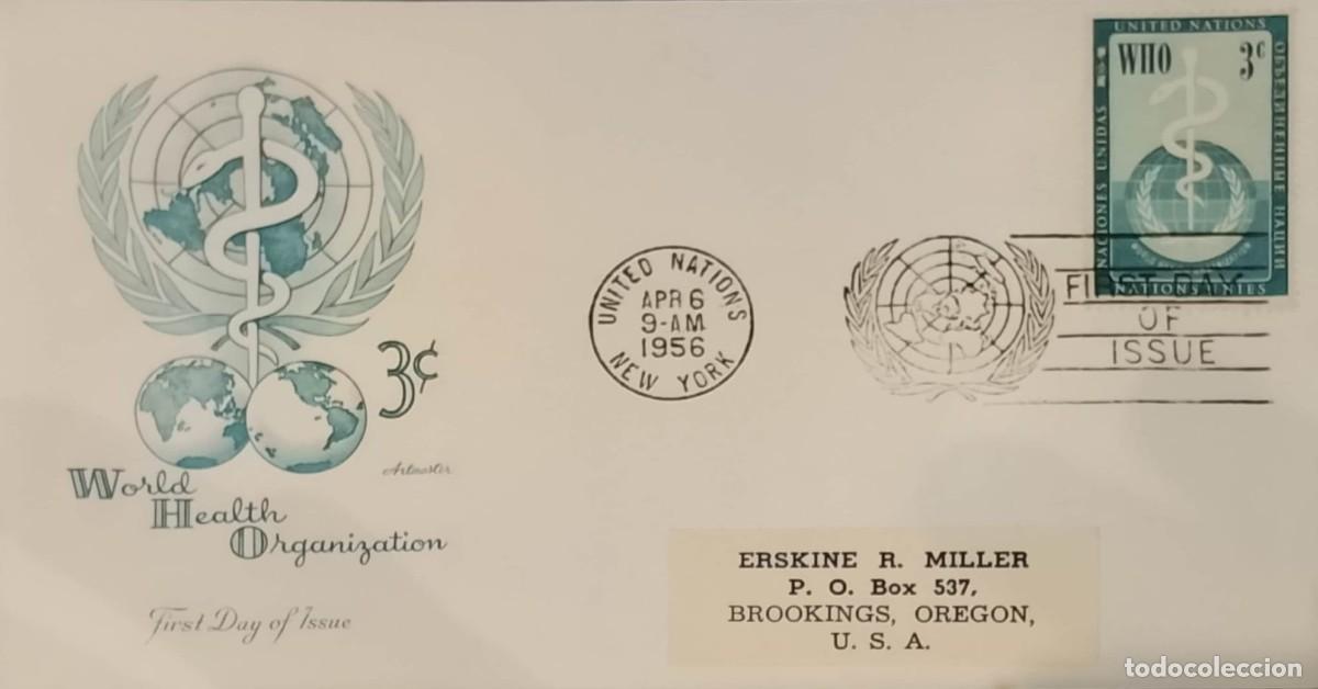 Sellos: TS) 1956, UNITED STATES, FROM NEW YORK TO OREGON, FIRST DAY COVER ISSUED BY THE UNITED NATIONS POSTA