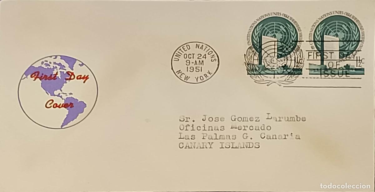 Sellos: TS) 1951, UNITED STATES, FIRST DAY COVER, FROM UNITED NATIONS HEADQUARTERS IN NEW YORK, USA, TO LAS