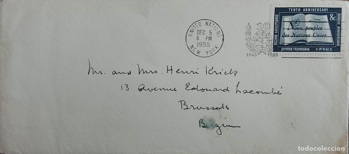 Sellos: TS) 1955, UNITED STATES, &rdquo;UNITED NATIONS HEADQUARTERS, NEW YORK TO BRUSSELS, BELGIUM,&rdquo; FEATURING A S