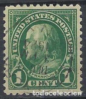Sellos: ESTADOS UNIDOS 1923 - BENJAM&Iacute;N FRANKLIN, VERDE - USADO