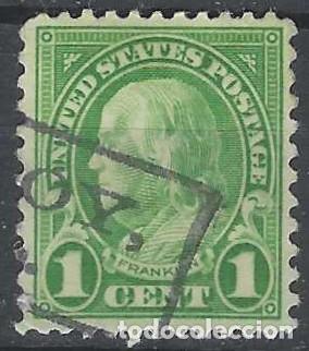Sellos: ESTADOS UNIDOS 1923 - BENJAM&Iacute;N FRANKLIN, VERDE - USADO