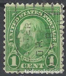 Sellos: ESTADOS UNIDOS 1923 - BENJAM&Iacute;N FRANKLIN, VERDE - USADO
