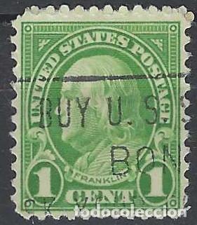 Sellos: ESTADOS UNIDOS 1923 - BENJAM&Iacute;N FRANKLIN, VERDE - USADO