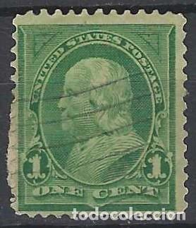 Sellos: ESTADOS UNIDOS 1898 - BENJAM&Iacute;N FRANKLIN, VERDE - USADO CON PAPEL