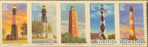 Briefmarken: EE.UU. USA 2003 - Tira / Se-tenant de 5 Sellos &rdquo;Southeastern Lighthouses&rdquo; (Faros del Sudeste)