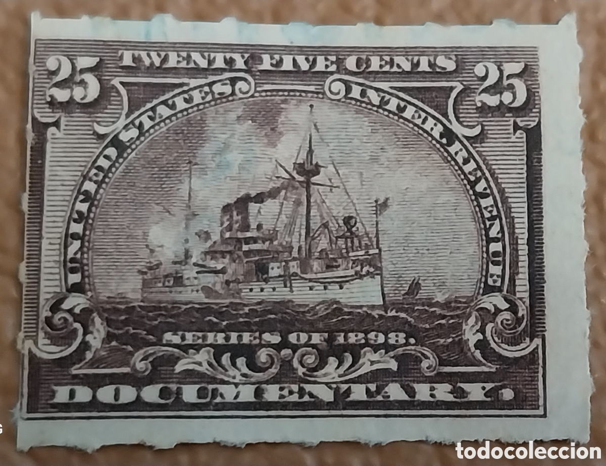 Timbres: Sello Fiscal USA 1898 Acorazado 25c Marr&oacute;n Cat Scott R172 Documental Usado