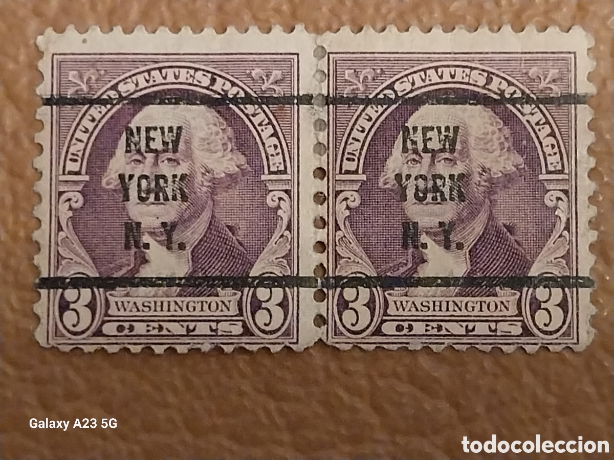 Stamps: Pareja Sellos USA 1932 George Washington 3c P&uacute;rpura Precancel Cat Scott 720