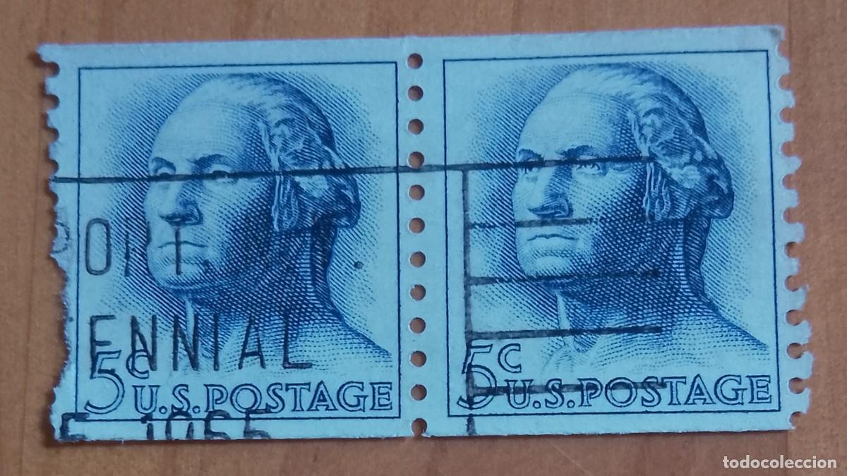 Sellos: EEUU - 5 C - TIRA CON DOS SELLOS, PRESIDENTE GEORGE WASHINGTON - VER DESCRIPCI&Oacute;N