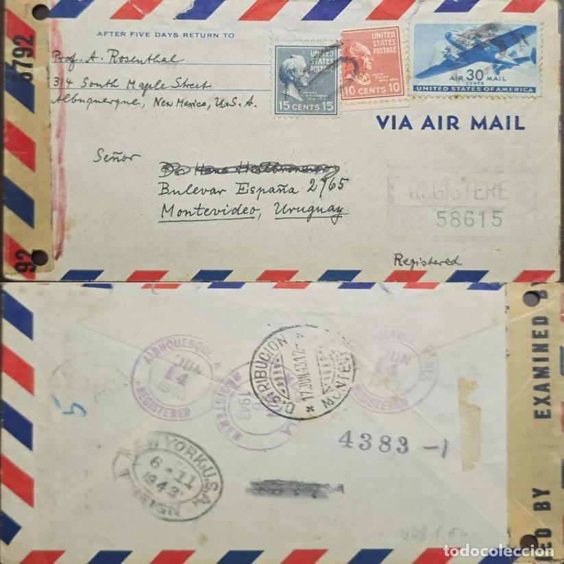 Selos: TS.) 1943, UNITED STATES, AIRMAIL COVER FROM ALBUQUERQUE, NEW MEXICO, TO MONTEVIDEO, THREE STAMPS: L