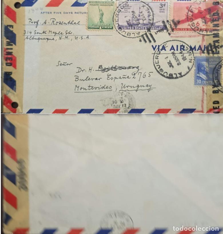 Selos: TS.)1938, UNITED STATES, AIRMAIL COVER FROM ALBUQUERQUE, NEW MEXICO TO MONTEVIDEO, FOUR STAMPS: BLUE