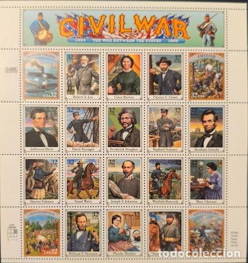 Timbres: EE.UU. 1995. Pliego/Hoja Bloque Completa de 20 Sellos: Guerra Civil Americana. MNH