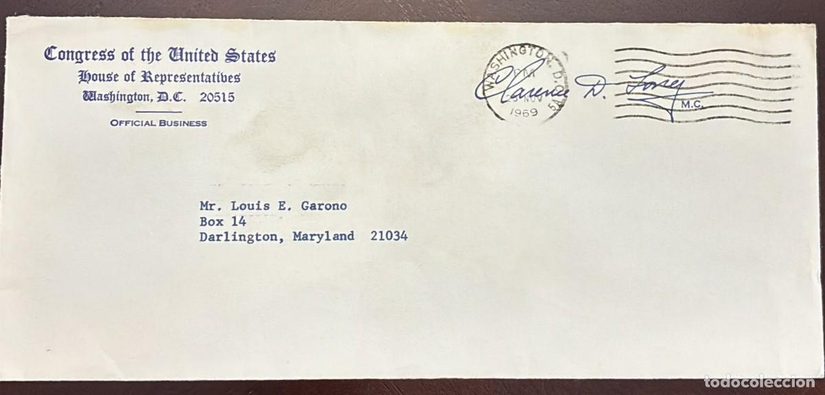 Timbres: MI) 1969 UNITED STATES, SILENT CANCELLATION, COVER SENT FROM THE U.S. CONGRESS IN WASHINGTON TO MARY