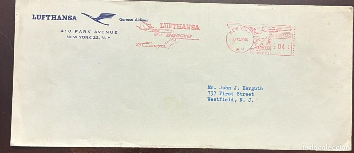 Timbres: MI) 1960 UNITED STATES, MECHANICAL POSTAGE, COVER SENT FROM NEW YORK TO NEW JERSEY,FIRST FLIGHT OF T