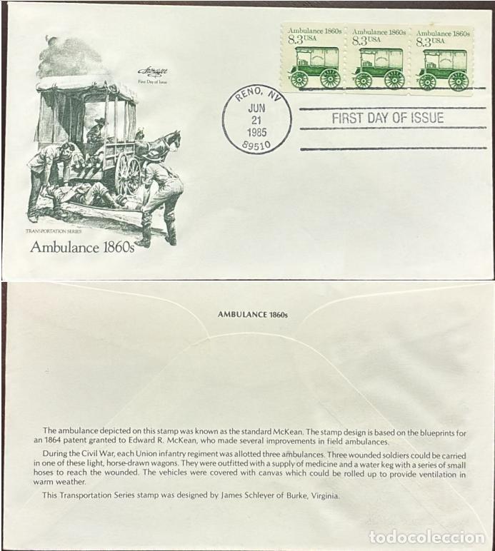 Timbres: MI) 1985 UNITED STATES, FDC, SILENT CANCELLATION, NEVADA CIRCULATED,HISTORY OF TRANSPORTATION,VF.