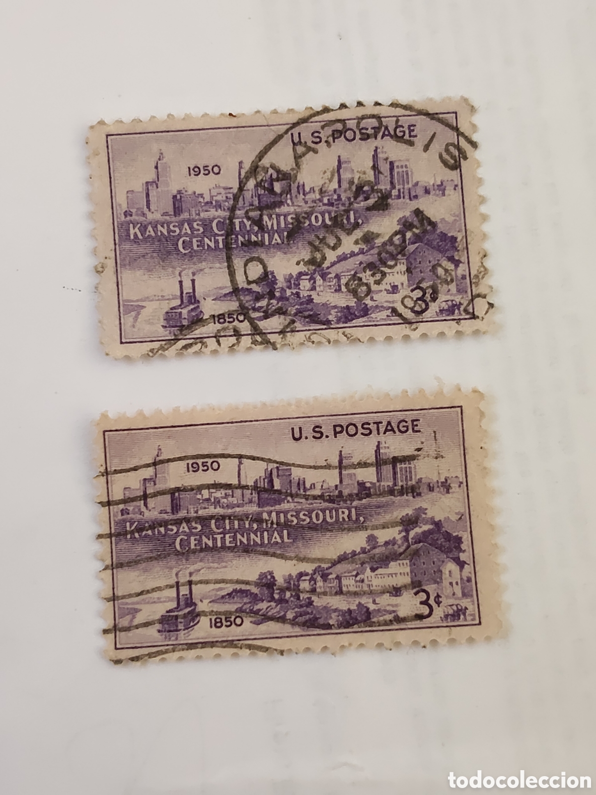 Francobolli: 2 sellos de Estados Unidos centenario de Kansas City 1950