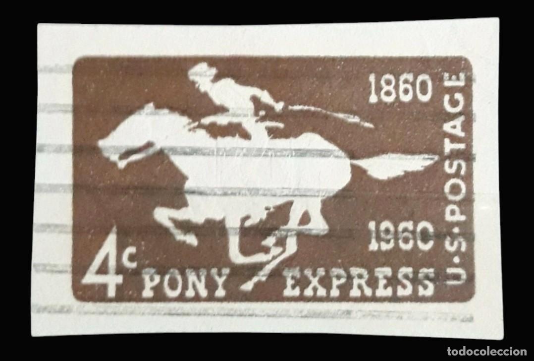 Sellos: ESTADOS UNIDOS 1960. RECORTE ENTERO POSTAL 4C CENTENARIO PONY EXPRESS. USADO.