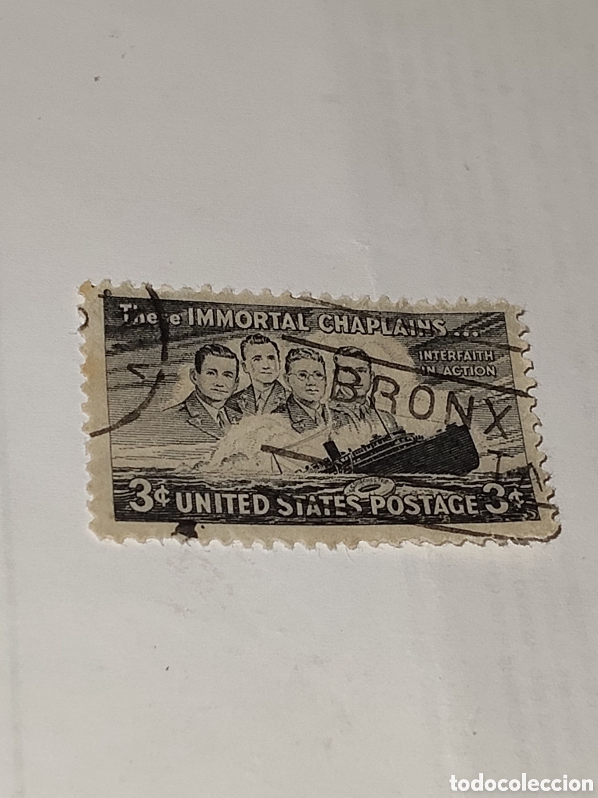 Timbres: Sello de EEUU 4 capitanes y Sinking S S Dorchester Inmortal Chaplains 1948