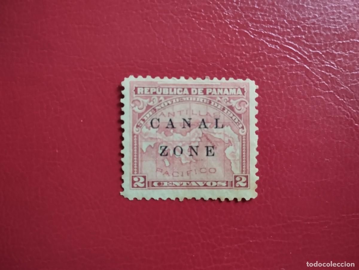 Sellos: ZONA DEL CANAL A&Ntilde;O 1904, 2 CENTAVOS ROSA/CARMIN, SCOTT#10 USADO, MAPA DE PANAM&Aacute;