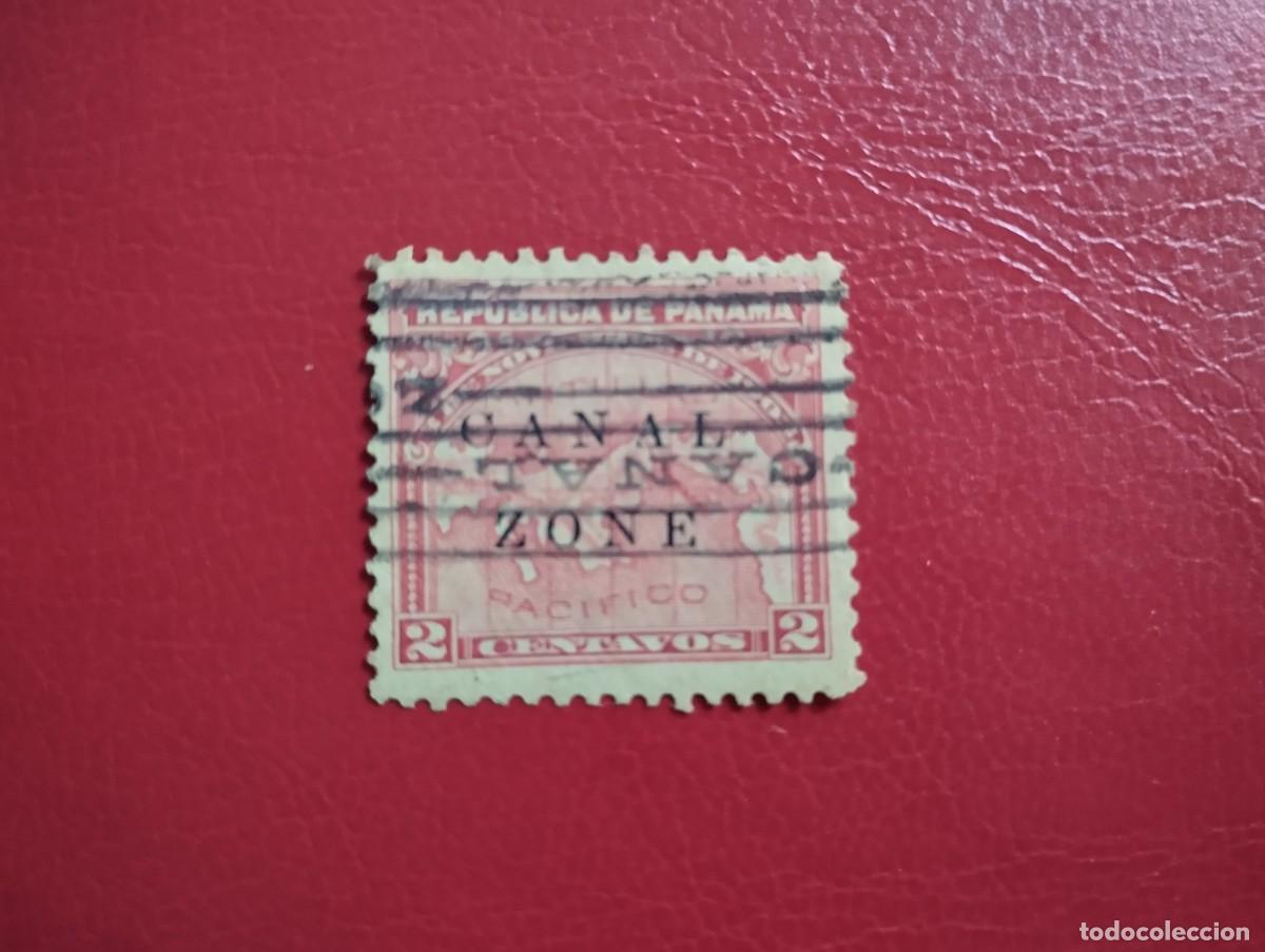 Sellos: ZONA DEL CANAL A&Ntilde;&Oacute; 1904, 2 CENTAVOS ROSA/CARM&Iacute;N, SCOTT#10, USADO, MAPA DE PANAM&Aacute;
