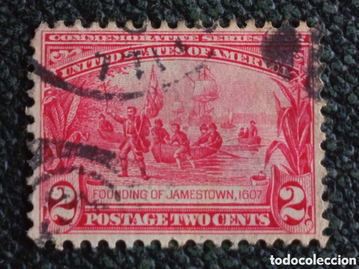 Sellos: Sello USA 1907 Desembarco Jamestown 2 Cents Carmine Scott 329 Usado