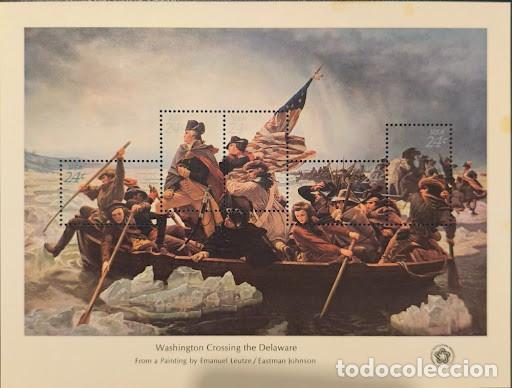 Sellos: EE.UU. Hoja Bloque Bicentenario (1976) &ndash; Washington cruzando el Delaware (Emanuel Leutze)
