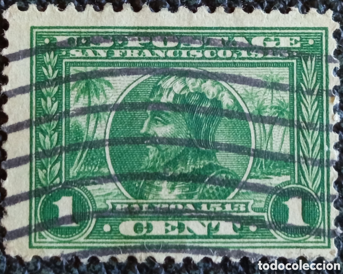 Sellos: Sello USA 1913 Exposici&oacute;n Panam&aacute;-Pac&iacute;fico 1 Centavo Verde Usado - Michel 203A
