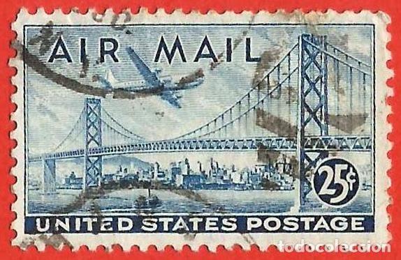 Sellos: Estados Unidos. 1947. Scott # C36. Puente de Oakland y Avion