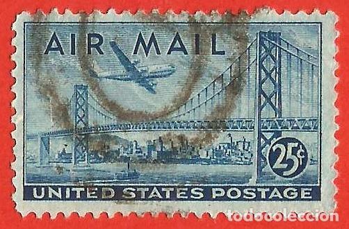 Sellos: Estados Unidos. 1947. Scott # C36. Puente de Oakland y Avion