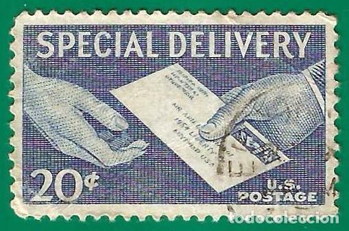 Sellos: Estados Unidos. 1954. Scott # E20. Entrega Especial. Sobre y Manos