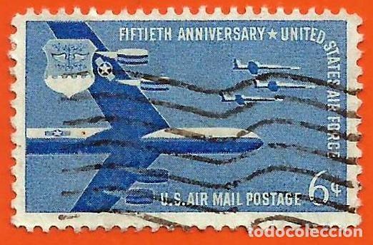 Sellos: Estados Unidos. 1957. Scott # C49. Air Forces. Bombardero B52 y y Caza F104