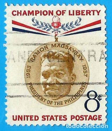 Sellos: Estados Unidos. 1957. Scott # 1096. Campeones de la Libertad. Presidente R. Magsaysay. Filipinas
