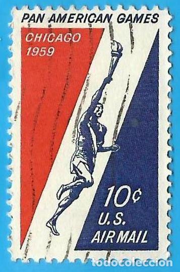 Sellos: Estados Unidos. 1959. Scott # C56. Juegos Panamericanos. Atleta y Antorcha