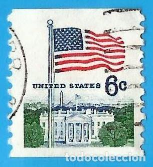 Sellos: Estados Unidos. 1968. Scott # 1238A. Washington. Casa Blanca y Bandera