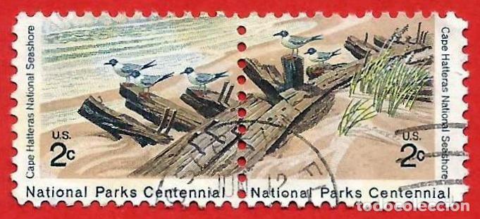 Sellos: Estados Unidos. 1972. Scott # 1449 / 50. Parque Nacional Cabo Hatteras. Gaviotas y naufragio
