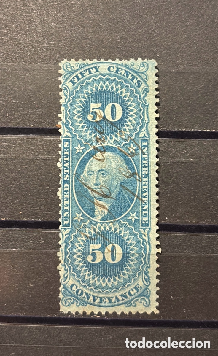 Sellos: Sello USA 1862-1871 First issue Revenue Conveyance 50c Washington cancel manuscrito 1869
