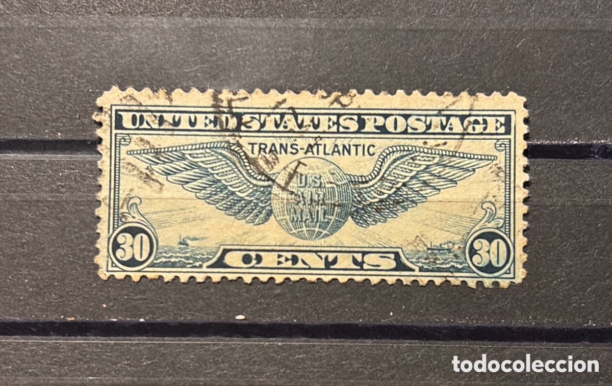 Sellos: Sello USA 1930 airmail 30 cents Trans- atlantic winged globe Scott C12
