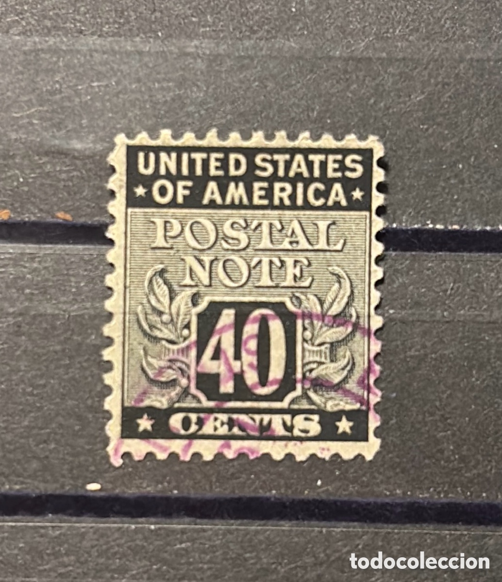 Sellos: Sello USA 1945 pn12 postal note 40 cents negro cancel violeta