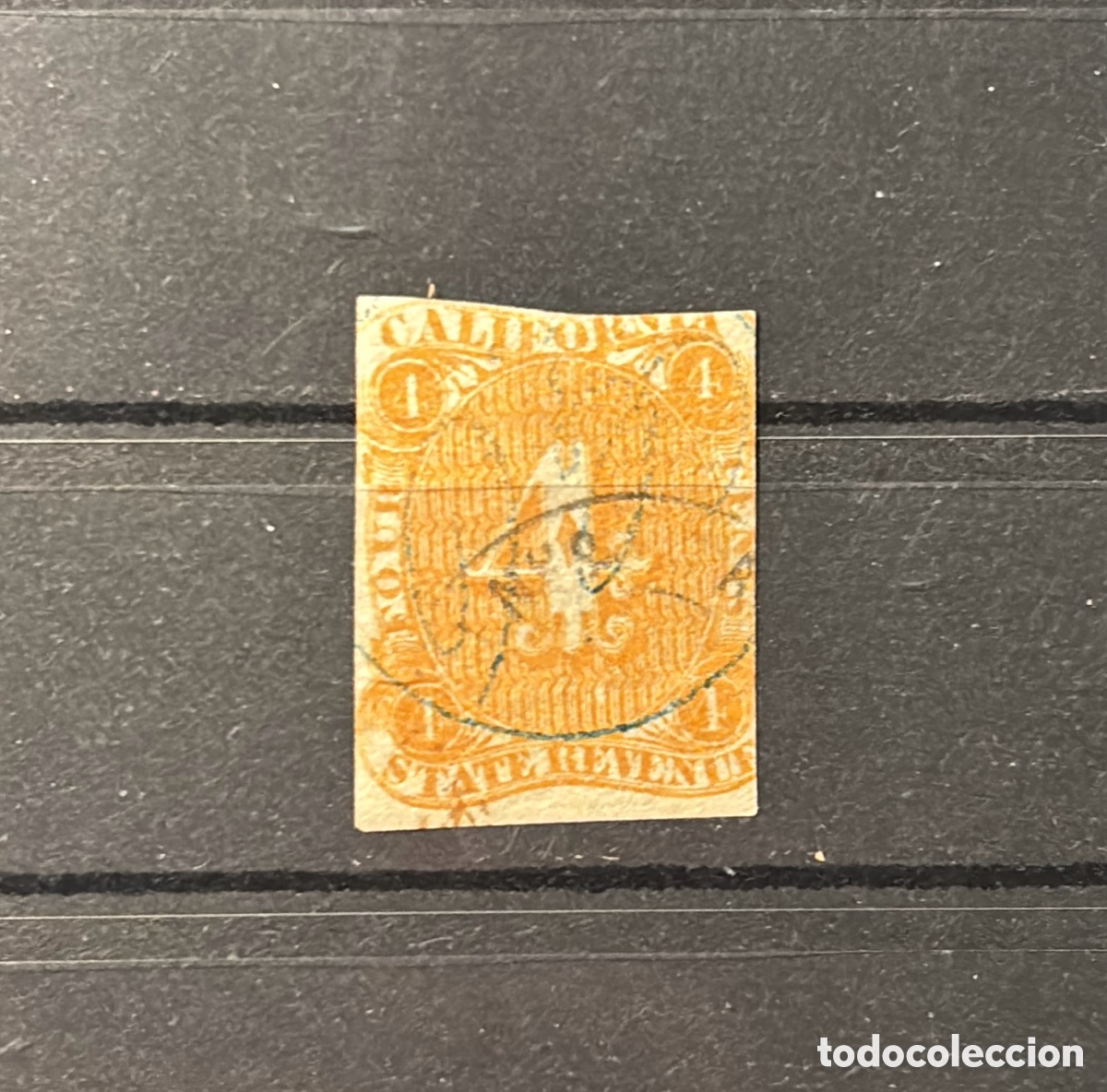 Sellos: Sello USA California 1857-63 four dollars state revenue naranja fiebre del oro