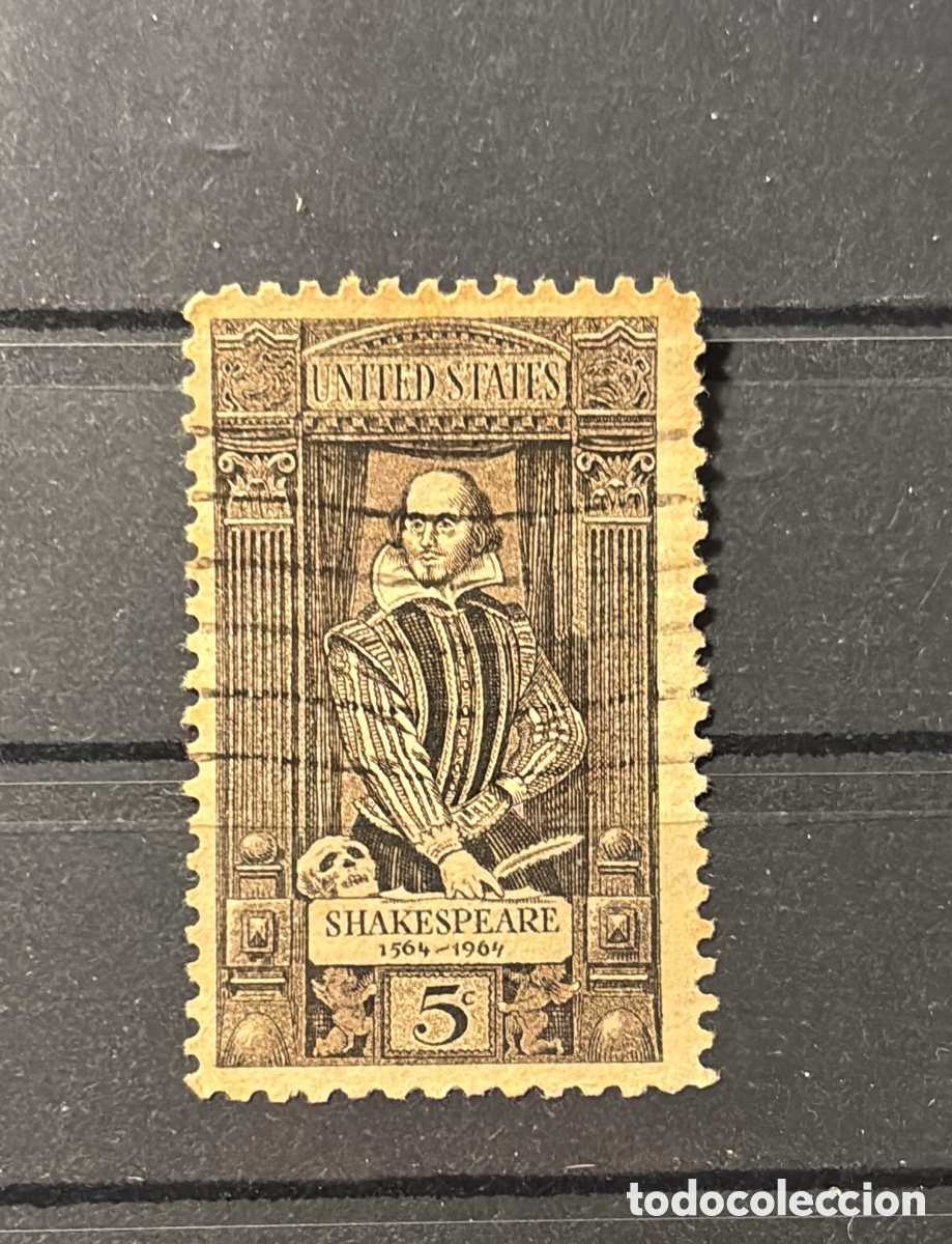 Sellos: Sello USA 1964 scott 1250 5cent Shakespeare marr&oacute;n retrato calavera
