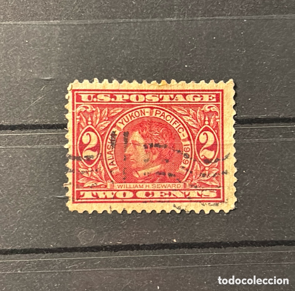 Sellos: Sello USA 1909 2 cents Alaska-Yukon-pacific exposition william H. Seward rojo