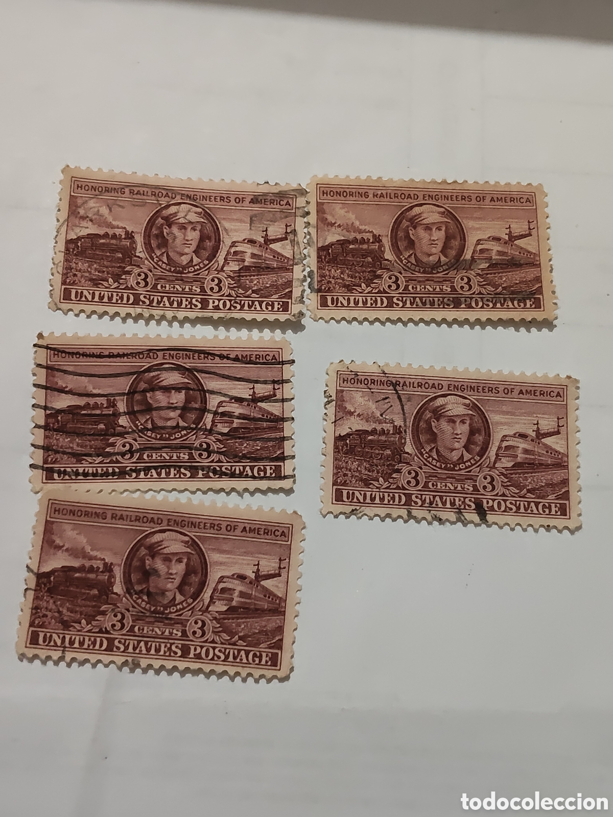 Sellos: 5 sellos de Estados Unidos homenaje a los maquinistas de ferrocaril