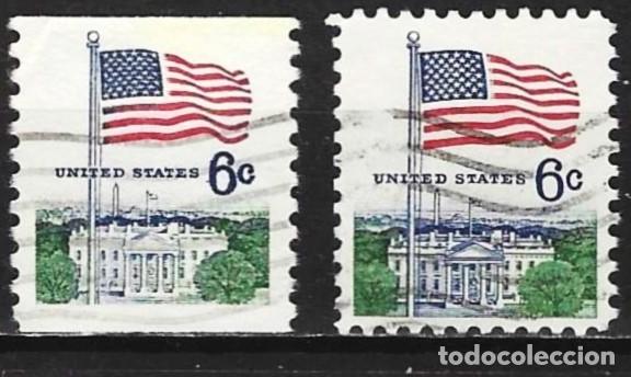 Sellos: Estados Unidos 1969 - Mi 941 C & 941 F - YT 896 & 896a - Bandera y Casa Blanca