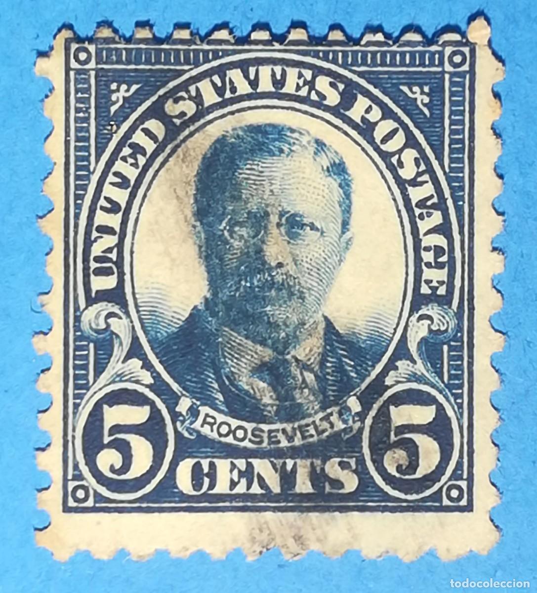 Sellos: Theodore Roosevelt. 5 cents. Color azul. Estados Unidos 1922.