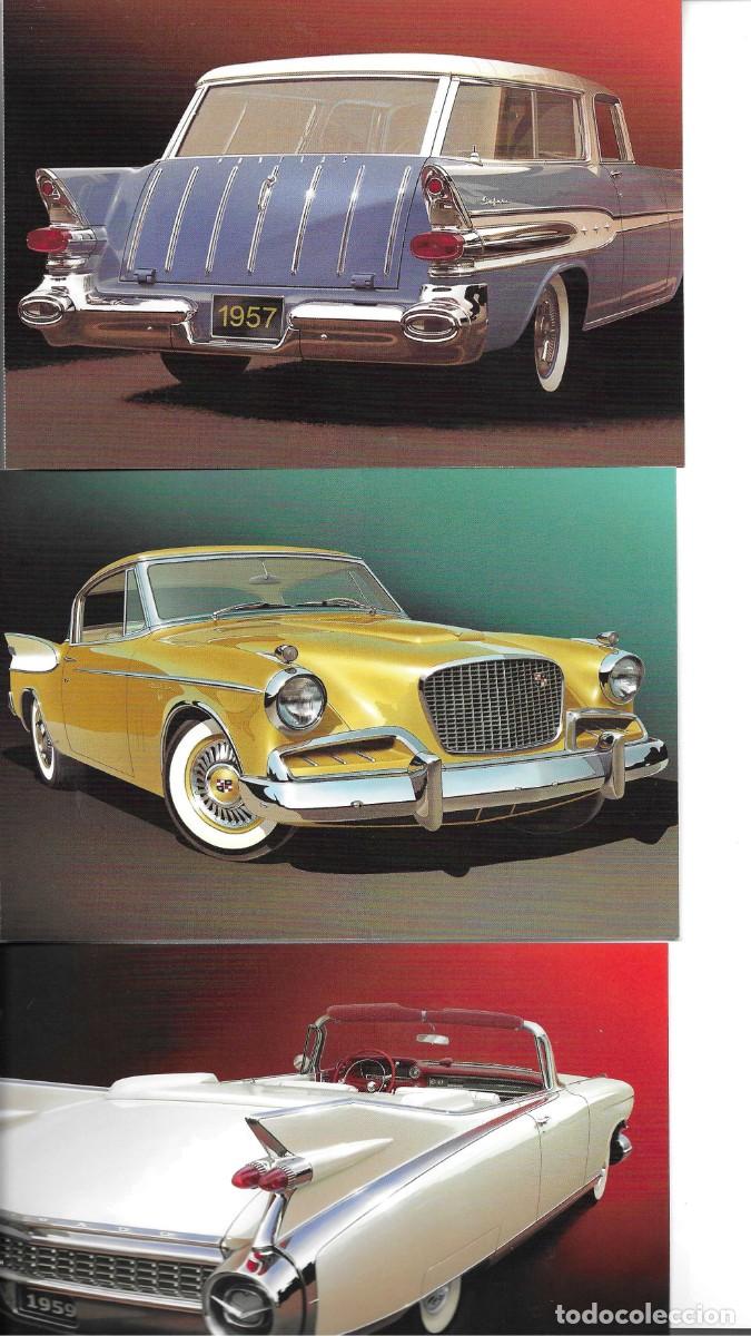 Sellos: America en Movimiento. Coches&rdquo; Lote de 5 Postales con Sellos. Emitidas por USPS. 10,5 x 15,5 cms.