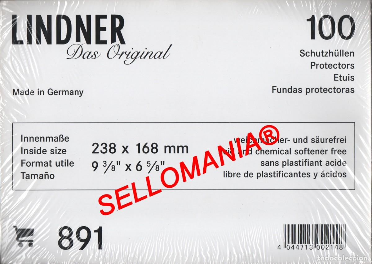 Sellos: 100 FUNDAS PROTECTORAS LINDNER MEDIDAS INTERIORES 238 x 168 mm APERTURA LATERAL