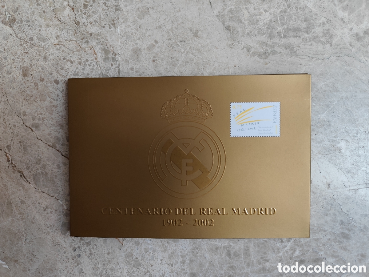 Sellos: 2002 ESPA&Ntilde;A CENTENARIO REAL MADRID CARPETA EDIFIL 3880, SPD, MEDALLA Y DOS HOJAS RECUERDO