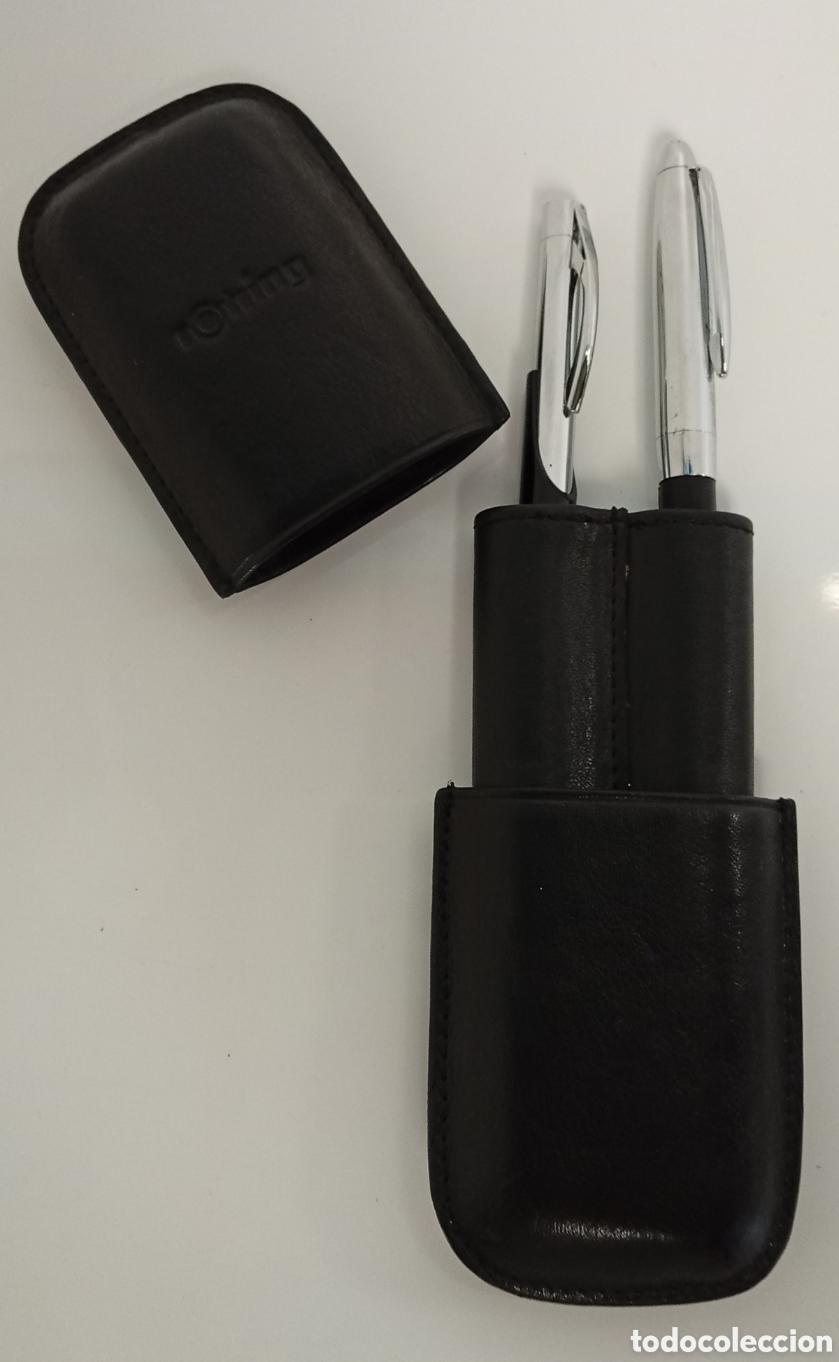Sellos: .ESTUCHE DE CUERO NEGRO PARA BOLIGRAFO Y PLUMA