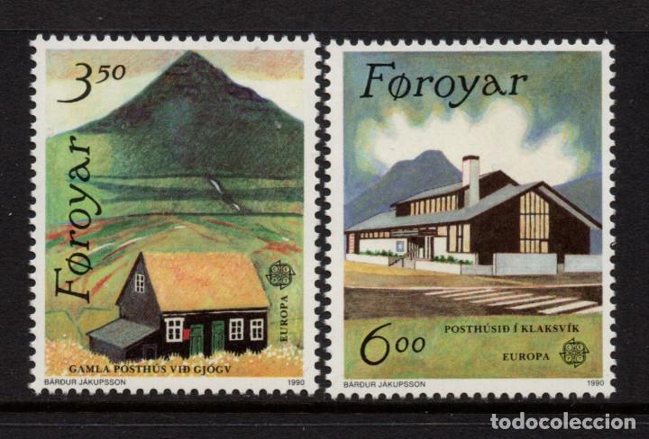 Sellos: FEROE 192/93** - A&Ntilde;O 1990 - EUROPA - EDIFICIOS POSTALES - Foto 1